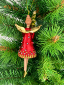 Christbaumschmuck Engel in einem rot-silber-goldenen Kleid und Bäumchen Baumschmuck 15cm