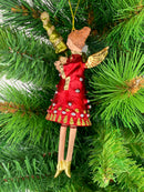 Christbaumschmuck Engel in einem rot-silber-goldenen Kleid und Bäumchen Baumschmuck 15cm