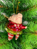 Christbaumschmuck Figur "Ballerina-Schwein mit Flügeln" Hänger Weihnachten grün-rot 8,5 cm hoch