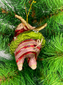 Christbaumschmuck Figur "Ballerina-Schwein mit Flügeln" Hänger Weihnachten grün-rot 8,5 cm hoch