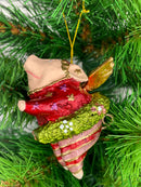 Christbaumschmuck Figur "Ballerina-Schwein mit Flügeln" Hänger Weihnachten grün-rot 8,5 cm hoch