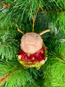 Christbaumschmuck Figur "Ballerina-Schwein mit Flügeln" Hänger Weihnachten grün-rot 8,5 cm hoch