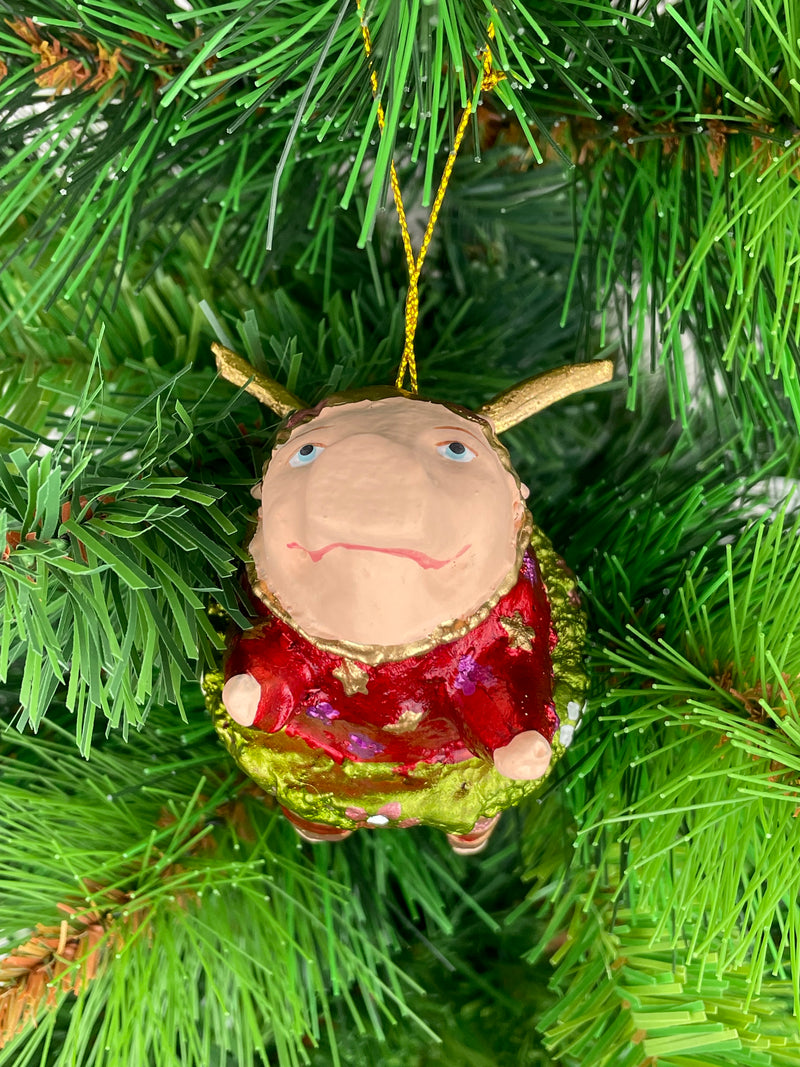 Christbaumschmuck Figur "Ballerina-Schwein mit Flügeln" Hänger Weihnachten grün-rot 8,5 cm hoch