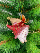Christbaumschmuck Figur "Schwein mit Flügeln und Stern" Hänger weiß-rot-rosa Weihnachten 9,5 cm hoch