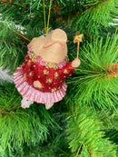 Christbaumschmuck Figur "Schwein mit Flügeln und Stern" Hänger weiß-rot-rosa Weihnachten 9,5 cm hoch