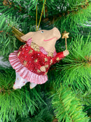 Christbaumschmuck Figur "Schwein mit Flügeln und Stern" Hänger weiß-rot-rosa Weihnachten 9,5 cm hoch