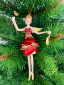 Christbaumschmuck Engel mit kurzem roten Kleid, goldener Tasche und Stern 16cm hoch Weihnachten Ornament rot-gold Anhänger