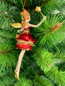 Christbaumschmuck Engel mit kurzem roten Kleid, goldener Tasche und Stern 16cm hoch Weihnachten Ornament rot-gold Anhänger