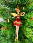 Christbaumschmuck Engel mit kurzem roten Kleid, goldener Tasche und Stern 16cm hoch Weihnachten Ornament rot-gold Anhänger