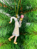 Kleiner Gabenträger Weihnachtsmann mit Geschenken mini Weihnachten Deko Hänger Christbaumschmuck 9 cm weiß-gold-silber