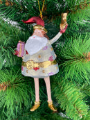 Weihnachtsmann Gabenträger dick Weihnachten Baumschmuck Figur Deko Hänger Christbaumschmuck 13 cm Gold mit Stern und Geschenk