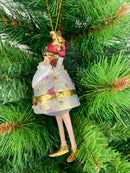 Weihnachtsmann Gabenträger dick Weihnachten Baumschmuck Figur Deko Hänger Christbaumschmuck 13 cm Gold mit Stern und Geschenk