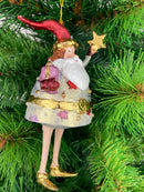 Weihnachtsmann Gabenträger dick Weihnachten Baumschmuck Figur Deko Hänger Christbaumschmuck 13 cm Gold mit Stern und Geschenk