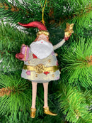 Weihnachtsmann Gabenträger dick Weihnachten Baumschmuck Figur Deko Hänger Christbaumschmuck 13 cm Gold mit Stern und Geschenk