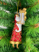 Baumschmuck Weihnachtsmann in langem rot goldenen Mantel Anhänger mit Geschenk 13,5 cm