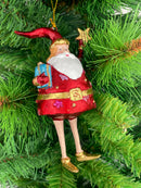 Weihnachtsmann Gabenträger dick Weihnachten Baumschmuck Figur Deko Hänger Christbaumschmuck 13 cm Rot Gold mit Stern und Geschenk