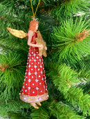 Christbaumschmuck Figur Engel rot-gold mit Stern und langem verzierten Kleid Anhänger Weihnachten Baumschmuck 13cm