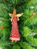 Christbaumschmuck Figur Engel rot-gold mit Stern und langem verzierten Kleid Anhänger Weihnachten Baumschmuck 13cm