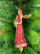 Christbaumschmuck Figur Engel rot-gold mit Stern und langem verzierten Kleid Anhänger Weihnachten Baumschmuck 13cm