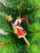 Weihnachtsmann Gabenträger Weihnachten Baumschmuck Figur Deko Hänger Christbaumschmuck 12 cm Rot Gold mit Stern und Säckchen