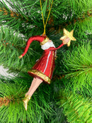 Weihnachtsmann Gabenträger Weihnachten Baumschmuck Figur Deko Hänger Christbaumschmuck 12 cm Rot Gold mit Stern und Säckchen
