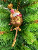 Christbaumschmuck Weihnachtsmann mit langen Beinen und Trompete in rot-gold-kupfer Anhänger Ornament Baumschmuck 15,5 cm