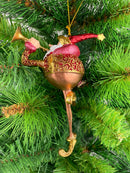 Christbaumschmuck Weihnachtsmann mit langen Beinen und Trompete in rot-gold-kupfer Anhänger Ornament Baumschmuck 15,5 cm