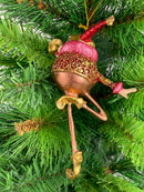 Christbaumschmuck Weihnachtsmann mit langen Beinen und Trompete in rot-gold-kupfer Anhänger Ornament Baumschmuck 15,5 cm