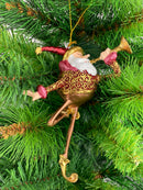 Christbaumschmuck Weihnachtsmann mit langen Beinen und Trompete in rot-gold-kupfer Anhänger Ornament Baumschmuck 15,5 cm