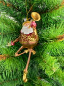 Christbaumschmuck Weihnachtsmann mit langen Beinen und Trompete in rot-gold-kupfer Anhänger Ornament Baumschmuck 15,5 cm