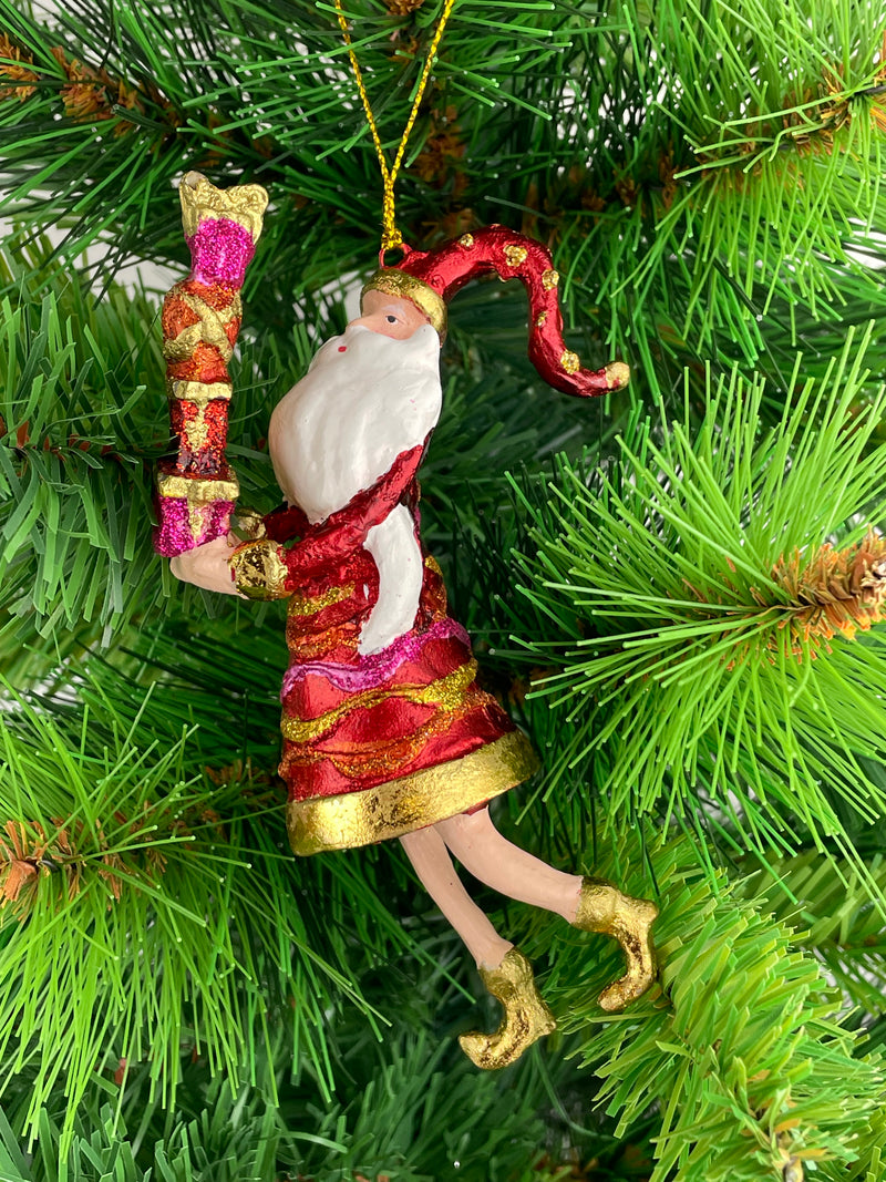 Baumschmuck Weihnachtsmann in einem roten Mantel und Geschenken 15 cm rot-gold Ornament Christbaumschmuck