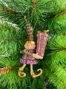 Kleiner Weihnachtsmann Elf Wichtel Gabenträger Weihnachten Deko Anhänger Christbaumschmuck 14 cm lila-flieder Gold mit Geschenk