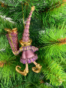 Kleiner Weihnachtsmann Elf Wichtel Gabenträger Weihnachten Deko Anhänger Christbaumschmuck 14 cm lila-flieder Gold mit Geschenk