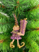 Kleiner Weihnachtsmann Elf Wichtel Gabenträger Weihnachten Deko Anhänger Christbaumschmuck 14 cm lila-flieder Gold mit Geschenk