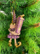 Kleiner Weihnachtsmann Elf Wichtel Gabenträger Weihnachten Deko Anhänger Christbaumschmuck 14 cm lila-flieder Gold mit Geschenk