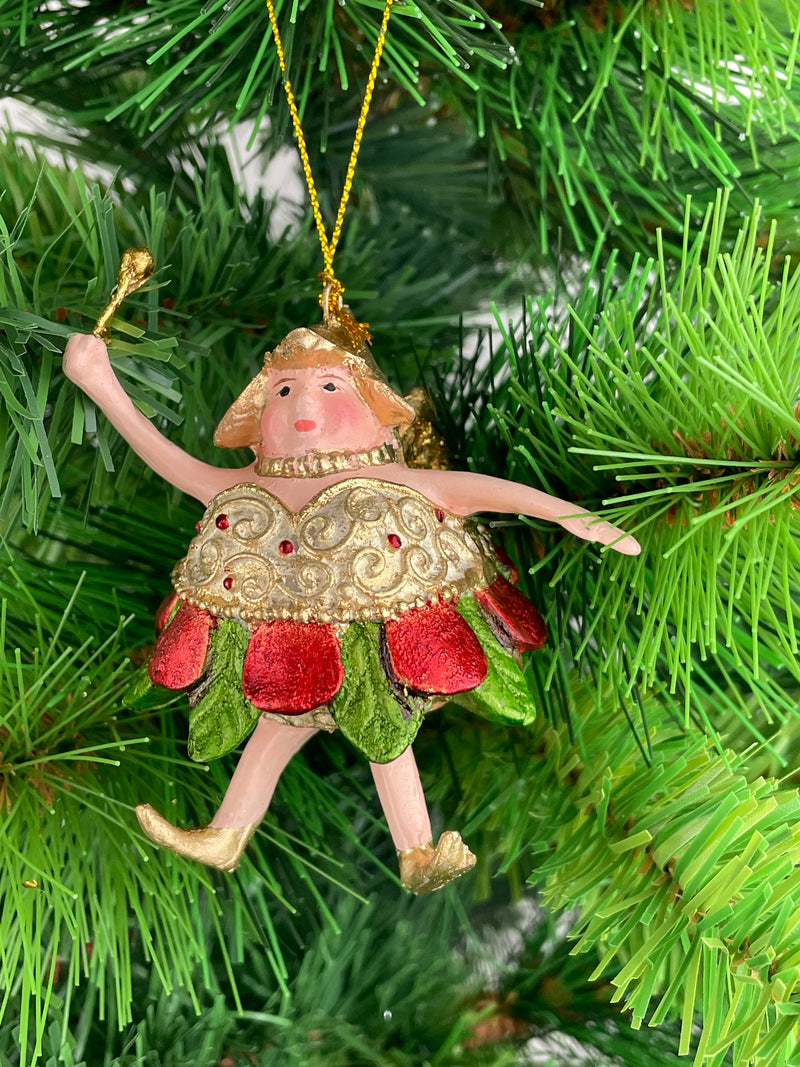 Christbaumschmuck Figur Dicke Elfe mini Fee gold-rot-grün Hänger Weihnachten 8cm