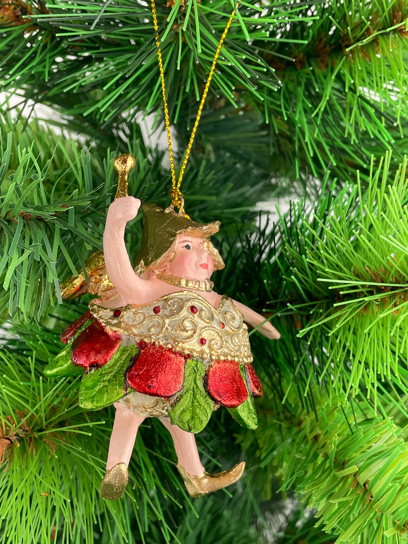 Christbaumschmuck Figur Dicke Elfe mini Fee gold-rot-grün Hänger Weihnachten 8cm