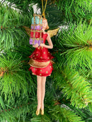 Christbaumschmuck Figur Engel rot-gold mit Geschenken und kurzem Kleid Ornament Weihnachten Baumschmuck 14cm