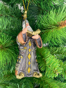 Baumschmuck Zauberer Hexer in einem langen Mantel, Zauberbuch u. Stern braun-anthrazit-gold 12 cm