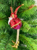 Baumschmuck Weihnachtsmann mit langen Beinen und Stab Christbaumschmuck Weihnachten Ornament 16 cm rot-gold