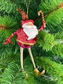 Baumschmuck Weihnachtsmann mit langen Beinen und Stab Christbaumschmuck Weihnachten Ornament 16 cm rot-gold