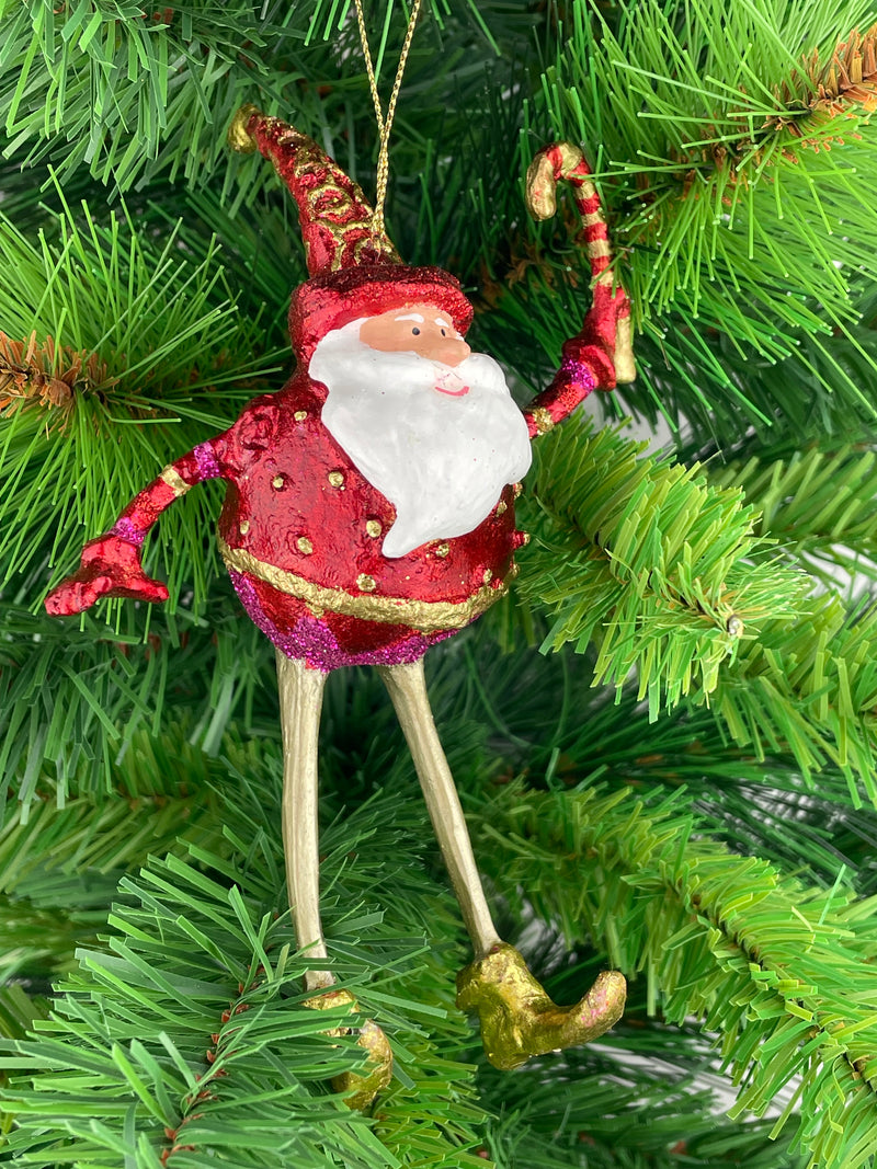 Baumschmuck Weihnachtsmann mit langen Beinen und Stab Christbaumschmuck Weihnachten Ornament 16 cm rot-gold