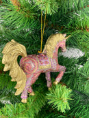 Christbaumschmuck Figur "Einhorn" Hänger flieder-lila-gold Hänger 15 cm