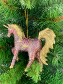 Christbaumschmuck Figur "Einhorn" Hänger flieder-lila-gold Hänger 15 cm