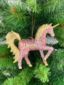 Christbaumschmuck Figur "Einhorn" Hänger flieder-lila-gold Hänger 15 cm