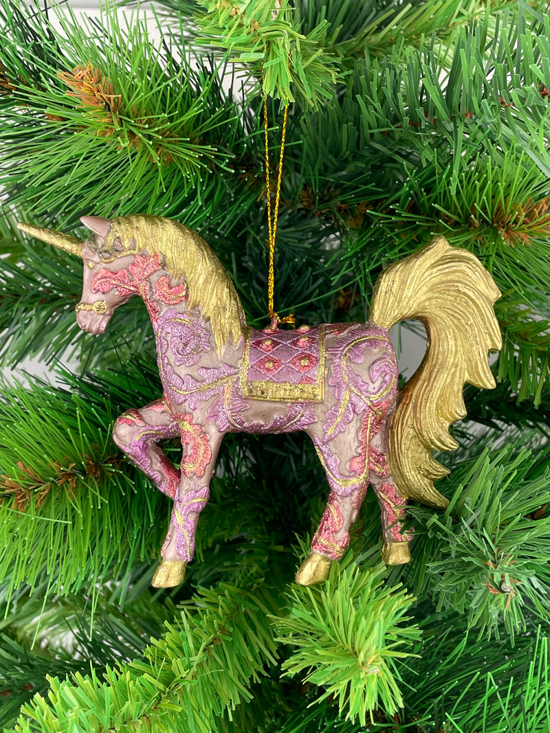 Christbaumschmuck Figur "Einhorn" Hänger flieder-lila-gold Hänger 15 cm