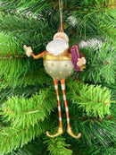 Weihnachtsmann Gabenträger mit langen Beinen 18cm silber-gold-kupfer mit Geschenk Anhänger Ornament Weihnachten Baumschmuck Figur Deko Hänger Christbaumschmuck