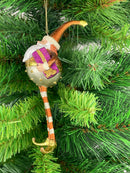 Weihnachtsmann Gabenträger mit langen Beinen 18cm silber-gold-kupfer mit Geschenk Anhänger Ornament Weihnachten Baumschmuck Figur Deko Hänger Christbaumschmuck