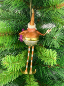 Weihnachtsmann Gabenträger mit langen Beinen 18cm silber-gold-kupfer mit Geschenk Anhänger Ornament Weihnachten Baumschmuck Figur Deko Hänger Christbaumschmuck