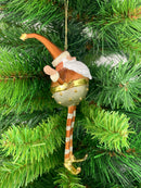 Weihnachtsmann Gabenträger mit langen Beinen 18cm silber-gold-kupfer mit Geschenk Anhänger Ornament Weihnachten Baumschmuck Figur Deko Hänger Christbaumschmuck